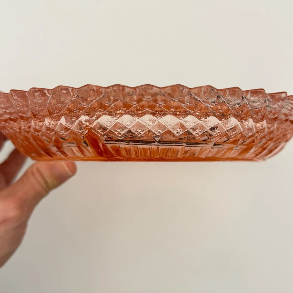 Vintage Pink Depression Glass Divided Relish Dish Diamond Sawtooth Rim 8.75‎